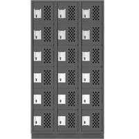 Assembled Lockerettes Clean Line Perforated Economy Lockers, 6 -tier, Bank of 3, 18" x 72" x 12", Steel Maritime Industrial Rubber