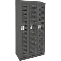 Clean Line Lockers, Bank of 3, 36" x 18" x 82", Steel, Charcoal, Rivet (Assembled), Perforated Maritime Industrial Rubber