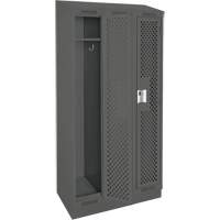 Clean Line Lockers, Bank of 3, 36" x 18" x 82", Steel, Charcoal, Rivet (Assembled), Perforated Maritime Industrial Rubber