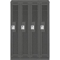 Clean Line Lockers, Bank of 4, 48" x 18" x 82", Steel, Charcoal, Rivet (Assembled), Perforated Maritime Industrial Rubber