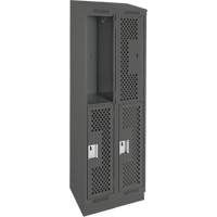 Casiers Clean Line, 2 niveaux, Bloc de 2, 24" x 12" x 82", Acier, Charbon, Rivet (assembl&eacute;), Perfor&eacute; Maritime Industrial Rubber