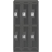 Clean Line Lockers, 2 -tier, Bank of 3, 36" x 12" x 82", Steel, Charcoal, Rivet (Assembled), Perforated Maritime Industrial Rubber