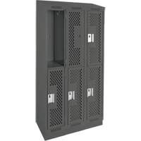 Clean Line Lockers, 2 -tier, Bank of 3, 36" x 12" x 82", Steel, Charcoal, Rivet (Assembled), Perforated Maritime Industrial Rubber