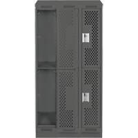 Clean Line Lockers, 2 -tier, Bank of 3, 36" x 12" x 82", Steel, Charcoal, Rivet (Assembled), Perforated Maritime Industrial Rubber