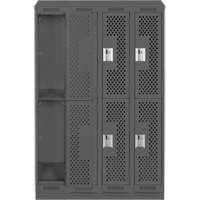 Clean Line Lockers, 2 -tier, Bank of 4, 48" x 12" x 82", Steel, Charcoal, Rivet (Assembled), Perforated Maritime Industrial Rubber