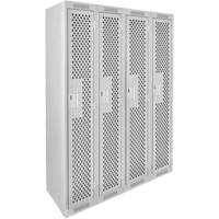 Clean Line Lockers, Bank of 4, 48" x 12" x 72", Steel, Grey, Rivet (Assembled), Perforated Maritime Industrial Rubber