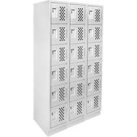 Assembled Lockerettes Clean Line Perforated Economy Lockers, 6 -tier, Bank of 3, 18" x 72" x 12", Steel Maritime Industrial Rubber