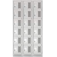 Assembled Lockerettes Clean Line Perforated Economy Lockers, 6 -tier, Bank of 3, 18" x 72" x 12", Steel Maritime Industrial Rubber
