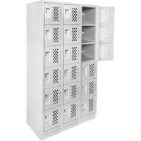 Assembled Lockerettes Clean Line Perforated Economy Lockers, 6 -tier, Bank of 3, 18" x 72" x 12", Steel Maritime Industrial Rubber