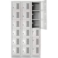 Assembled Lockerettes Clean Line Perforated Economy Lockers, 6 -tier, Bank of 3, 18" x 72" x 12", Steel Maritime Industrial Rubber
