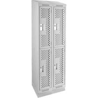 Clean Line Lockers, 2 -tier, Bank of 2, 24" x 12" x 82", Steel, Grey, Rivet (Assembled), Perforated Maritime Industrial Rubber