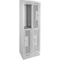 Clean Line Lockers, 2 -tier, Bank of 2, 24" x 12" x 82", Steel, Grey, Rivet (Assembled), Perforated Maritime Industrial Rubber