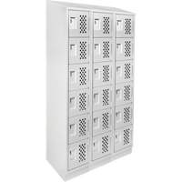 Assembled Lockerettes Clean Line Perforated Economy Lockers, 6 -tier, Bank of 3, 18" x 72" x 12", Steel Maritime Industrial Rubber