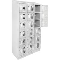 Assembled Lockerettes Clean Line Perforated Economy Lockers, 6 -tier, Bank of 3, 18" x 72" x 12", Steel Maritime Industrial Rubber