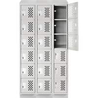 Assembled Lockerettes Clean Line Perforated Economy Lockers, 6 -tier, Bank of 3, 18" x 72" x 12", Steel Maritime Industrial Rubber
