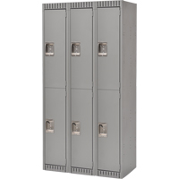 Casiers, 2 niveaux, Bloc de 3, 36" x 18" x 72", Acier, Gris, D&eacute;mont&eacute; Maritime Industrial Rubber