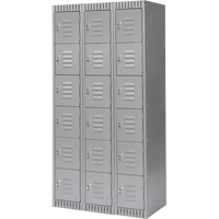 Lockers, 6 -tier, Bank of 3, 36" x 18" x 72", Steel, Grey, Knocked Down Maritime Industrial Rubber
