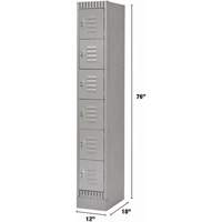 Lockers, 6 -tier, 12" x 18" x 76", Steel, Grey, Knocked Down Maritime Industrial Rubber