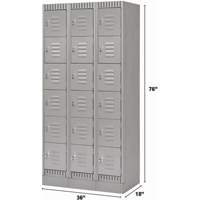 Lockers, 6 -tier, Bank of 3, 36" x 18" x 76", Steel, Grey, Knocked Down Maritime Industrial Rubber