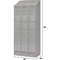 Lockers, 6 -tier, Bank of 3, 36" x 18" x 86", Steel, Grey, Knocked Down Maritime Industrial Rubber