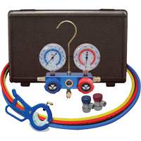 Automotive Manifold Gauge Set with Manual Couplers & 3-in-1 Side Mount Can Tap Valve Maritime Industrial Rubber