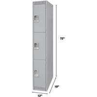 Lockers, 3 -tier, 12" x 18" x 72", Steel, Grey, Knocked Down Maritime Industrial Rubber