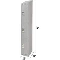 Lockers, 3 -tier, 12" x 18" x 82", Steel, Grey, Knocked Down Maritime Industrial Rubber