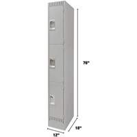 Lockers, 3 -tier, 12" x 18" x 76", Steel, Grey, Knocked Down Maritime Industrial Rubber