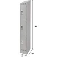 Lockers, 3 -tier, 12" x 18" x 86", Steel, Grey, Knocked Down Maritime Industrial Rubber