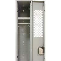 Vented Lockers, Bank of 3, 36" x 18" x 88", Steel, Grey, Knocked Down, Perforated Maritime Industrial Rubber