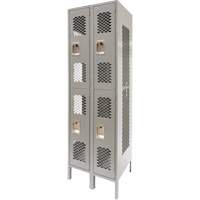 Vented Lockers, 2 -tier, Bank of 2, 24" x 18" x 78", Steel, Grey, Knocked Down, Perforated Maritime Industrial Rubber