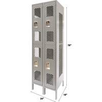 Vented Lockers, 2 -tier, Bank of 2, 24" x 18" x 78", Steel, Grey, Knocked Down, Perforated Maritime Industrial Rubber