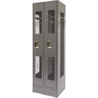 Vented Lockers, Bank of 2, 24" x 18" x 78", Steel, Grey, Knocked Down, Perforated Maritime Industrial Rubber
