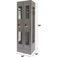 Vented Lockers, Bank of 2, 24" x 18" x 78", Steel, Grey, Knocked Down, Perforated Maritime Industrial Rubber