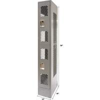 Vented Lockers, 2 -tier, 12" x 18" x 78", Steel, Grey, Knocked Down, Perforated Maritime Industrial Rubber