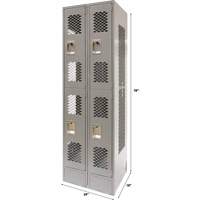 Vented Lockers, 2 -tier, Bank of 2, 24" x 18" x 78", Steel, Grey, Knocked Down, Perforated Maritime Industrial Rubber