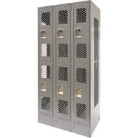 Vented Lockers, 2 -tier, Bank of 3, 36" x 18" x 78", Steel, Grey, Knocked Down, Perforated Maritime Industrial Rubber