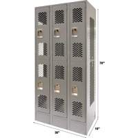 Vented Lockers, 2 -tier, Bank of 3, 36" x 18" x 78", Steel, Grey, Knocked Down, Perforated Maritime Industrial Rubber