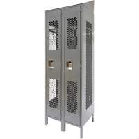 Vented Lockers, Bank of 2, 24" x 18" x 88", Steel, Grey, Knocked Down, Perforated Maritime Industrial Rubber