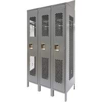 Vented Lockers, Bank of 3, 36" x 18" x 88", Steel, Grey, Knocked Down, Perforated Maritime Industrial Rubber