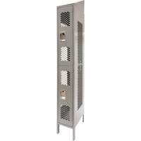 Vented Lockers, 2 -tier, 12" x 18" x 88", Steel, Grey, Knocked Down, Perforated Maritime Industrial Rubber