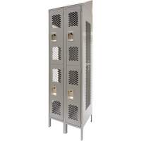 Vented Lockers, 2 -tier, Bank of 2, 24" x 18" x 88", Steel, Grey, Knocked Down, Perforated Maritime Industrial Rubber