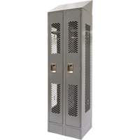 Vented Lockers, Bank of 2, 24" x 18" x 88", Steel, Grey, Knocked Down, Perforated Maritime Industrial Rubber