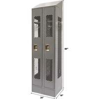 Vented Lockers, Bank of 2, 24" x 18" x 88", Steel, Grey, Knocked Down, Perforated Maritime Industrial Rubber