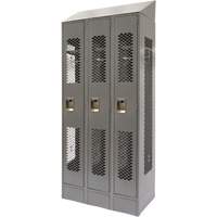 Vented Lockers, Bank of 3, 36" x 18" x 88", Steel, Grey, Knocked Down, Perforated Maritime Industrial Rubber