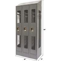 Vented Lockers, Bank of 3, 36" x 18" x 88", Steel, Grey, Knocked Down, Perforated Maritime Industrial Rubber