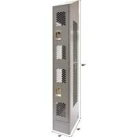Vented Lockers, 2 -tier, 12" x 18" x 88", Steel, Grey, Knocked Down, Perforated Maritime Industrial Rubber