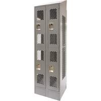 Vented Lockers, 2 -tier, Bank of 2, 24" x 18" x 88", Steel, Grey, Knocked Down, Perforated Maritime Industrial Rubber