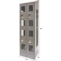 Vented Lockers, 2 -tier, Bank of 2, 24" x 18" x 88", Steel, Grey, Knocked Down, Perforated Maritime Industrial Rubber