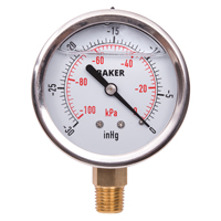 Manom&egrave;tres,  2-1/2", 30" Hg-0" Vac, Fixation inf&eacute;rieure, Analogique rempli de liquide Maritime Industrial Rubber